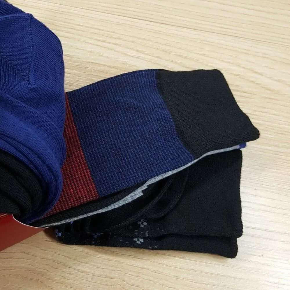 PERRY ELLIS Crew Socks 6-Pack Black Casual Comfort Stretch Smooth Toe Christmas